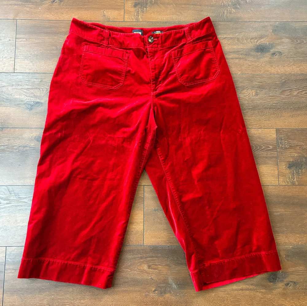 Anthropologie Maeve The Colette Velvet Pants Red Cropped Wide Leg, Size 22W